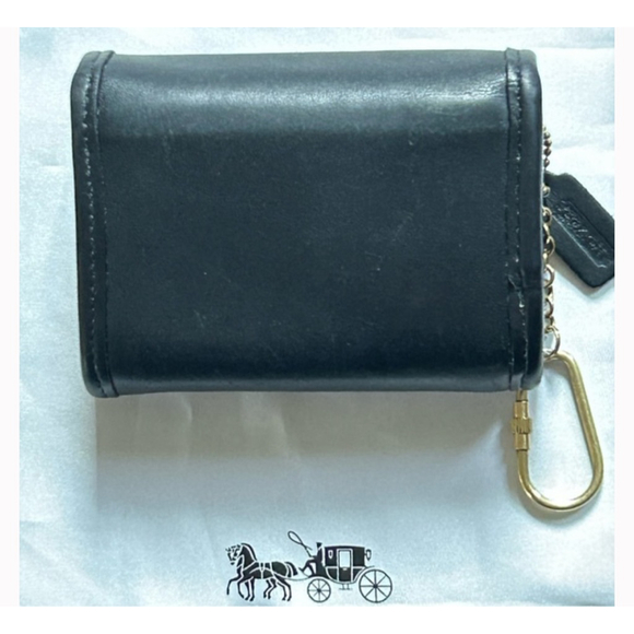 Rare Vintage Coach Quiet Luxury Rich Black Leather Purse Wallet Brass Keyring - Picture 2 of 13